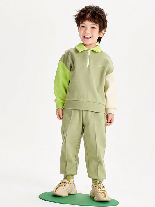 mini bala Boys' Stylish Long-Sleeve Tracksuit Earthy Green