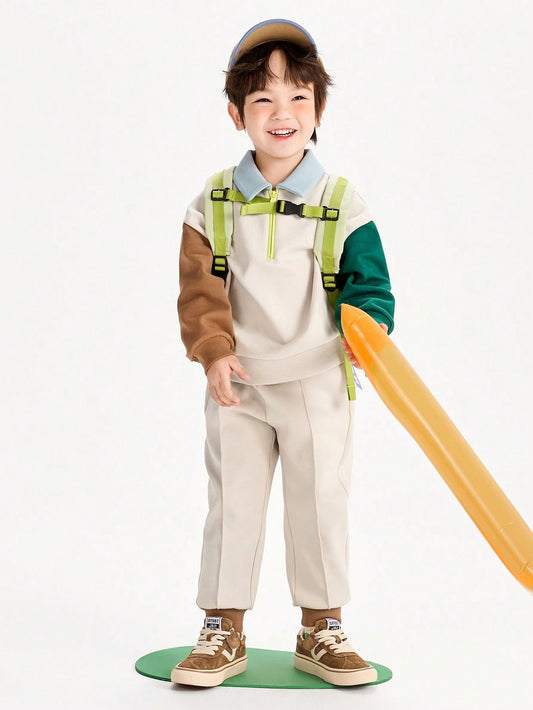 mini bala Boys' Stylish Long-Sleeve Tracksuit Camel