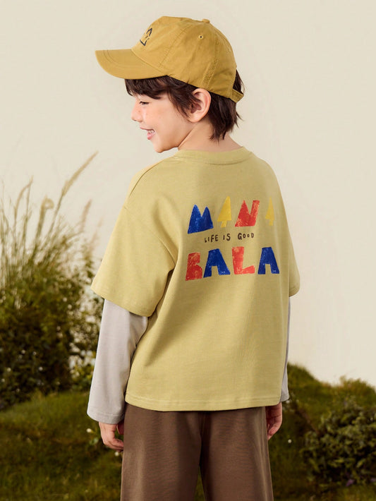 Boys Two-Layer Cotton Long Sleeve Tee Soft Breathable Stylish Casual Top-S