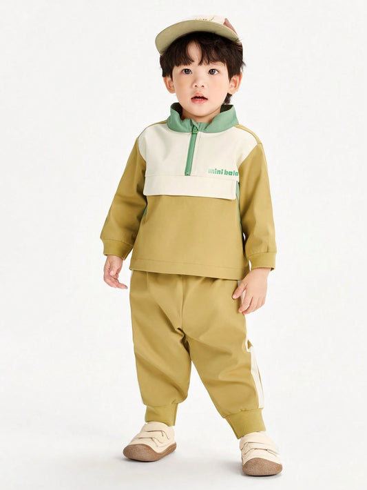 Colorblock Long-Sleeve Sports Set Yellow Green