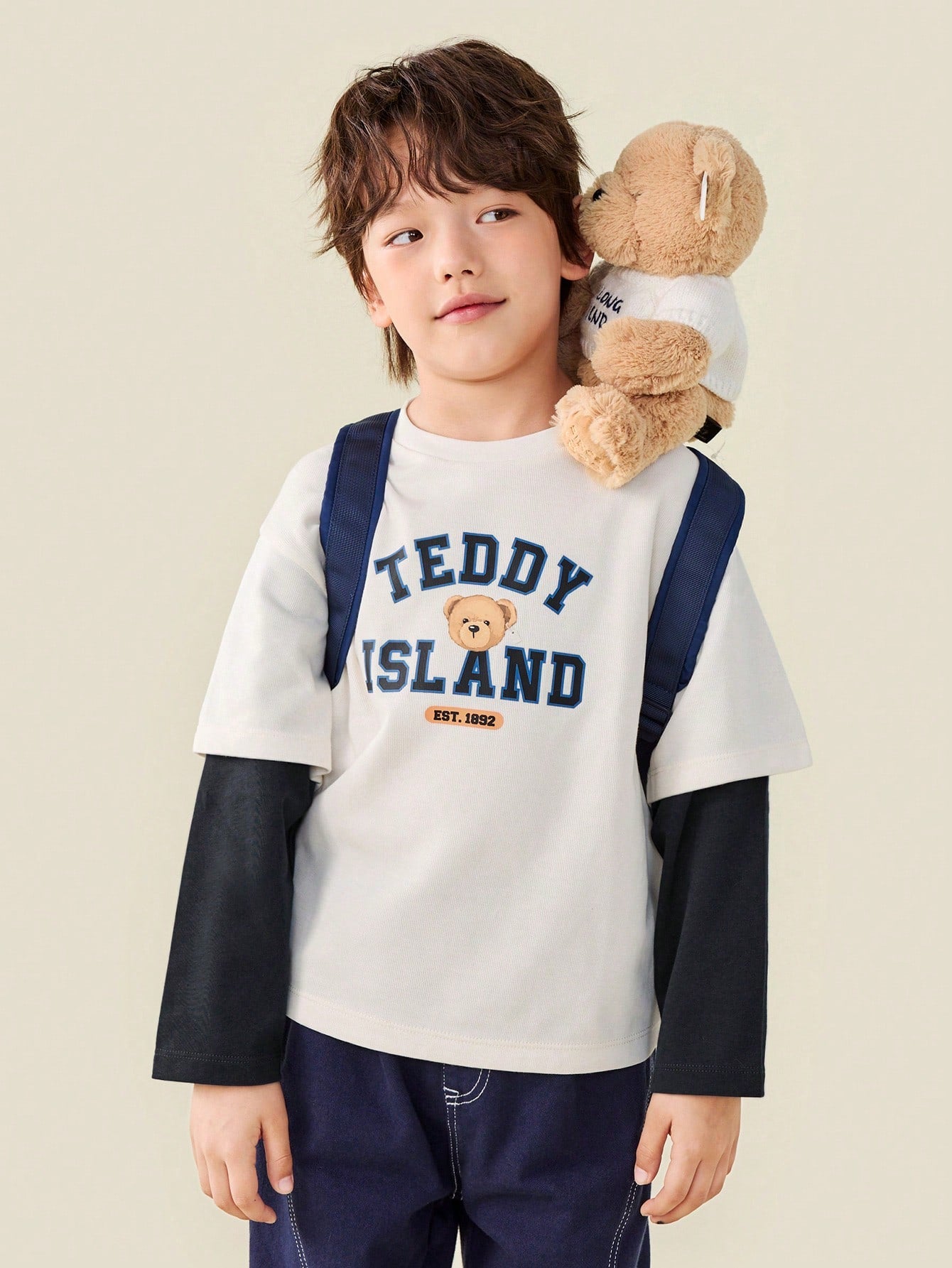 Teddy Bear Two-Layer Long Sleeve Tee