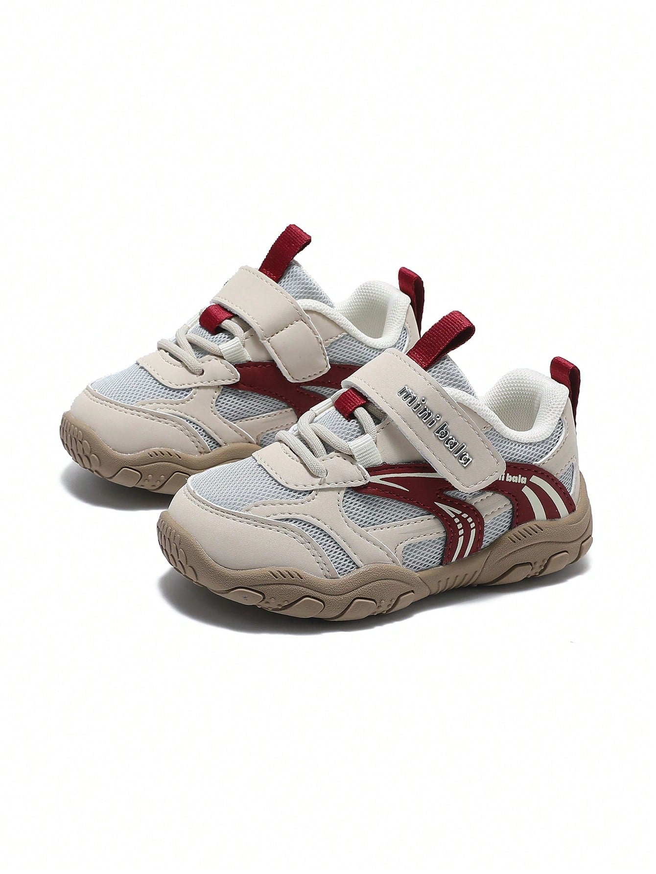 Color Block Splicing Hook & Loop Lace-Up Breathable Soft Sole Casual Kids Shoes